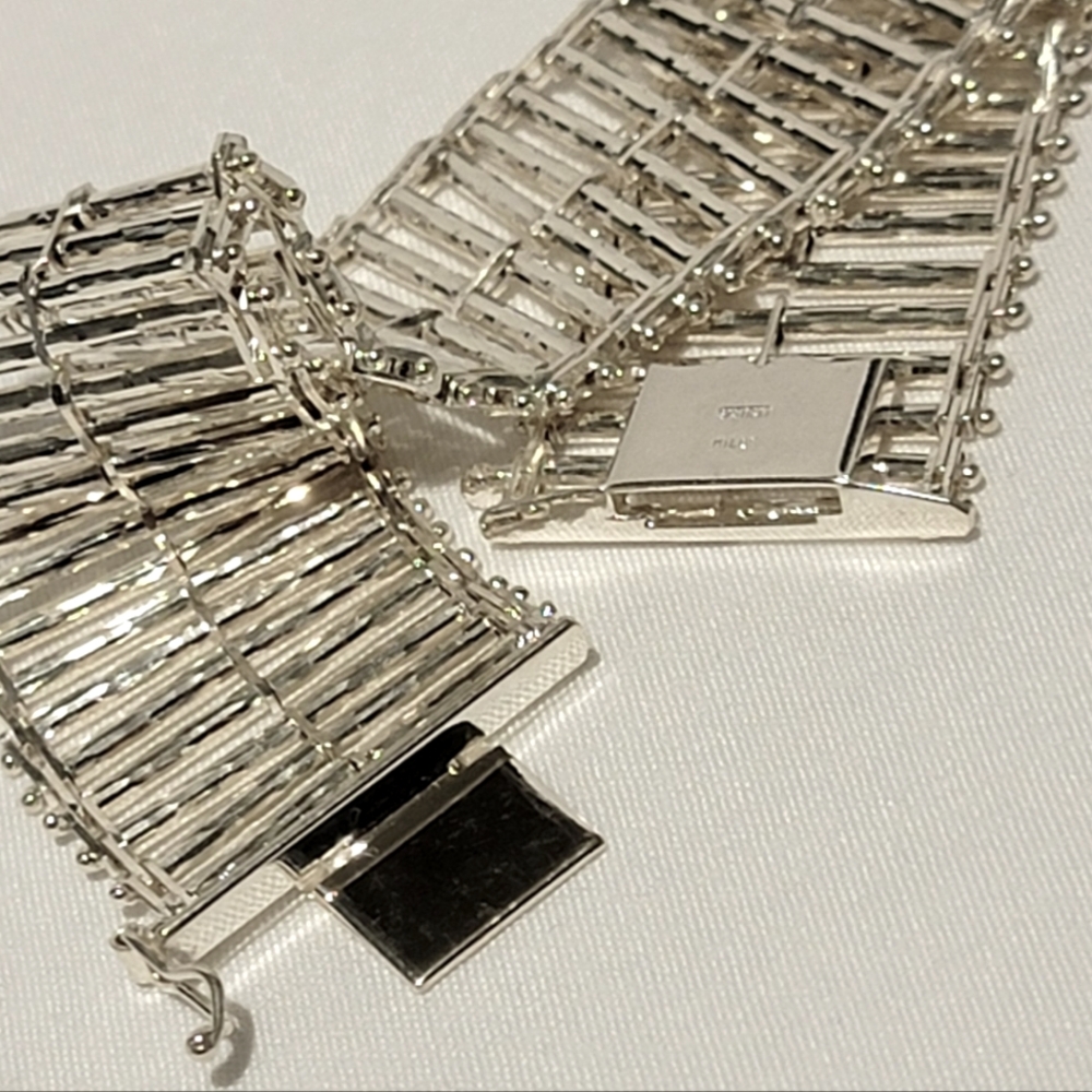 Textured Italian Milor Sterling Silver Fence Post Bracelet - Picture 8 of 9